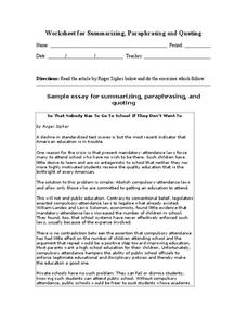 summarizing worksheet 6th grade