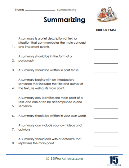 summarizing worksheet for 2nd grade