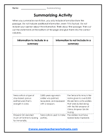 summarizing worksheet for 4th grade