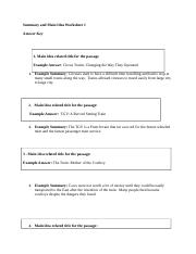 summary and main idea worksheet 1