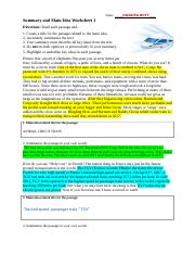 summary and main idea worksheet 1