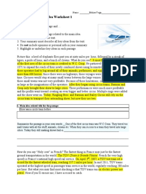 summary and main idea worksheet 1