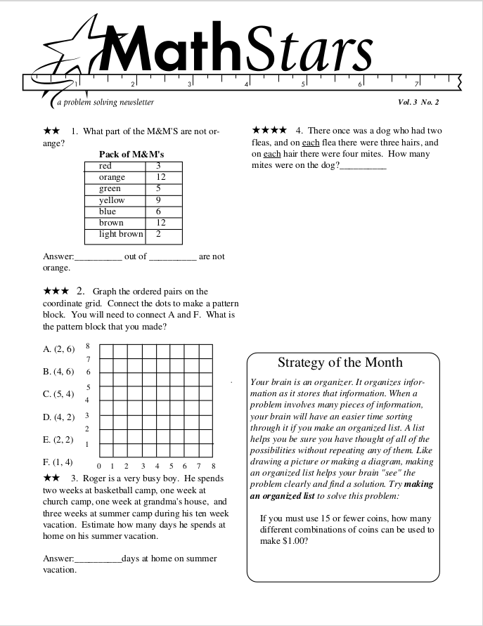 summer math worksheet for middle school