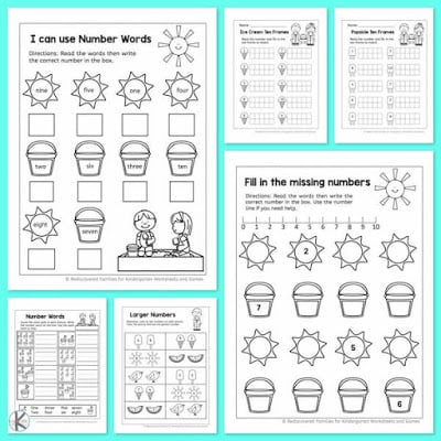 FREE Summer Kindergarten Math Worksheets