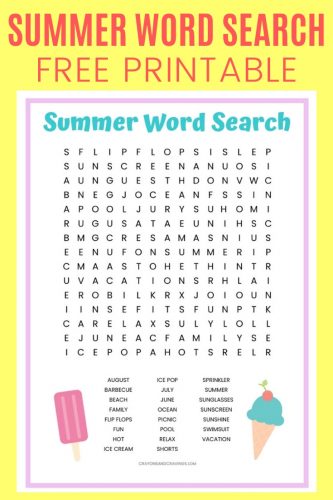 Summer Word Search FREE Printable Worksheet for Kids