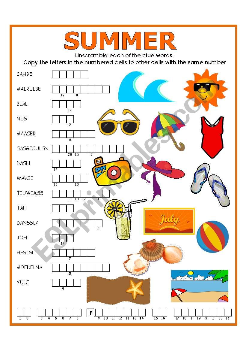 DOUBLE PUZZLE (SUMMER) + KEY - ESL worksheet by lupiscasu