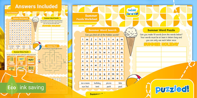 summer puzzle worksheet - Twinkl Puzzled - kids - Twinkl