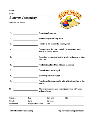 Summer Wordsearch, Crossword Puzzle, and More
