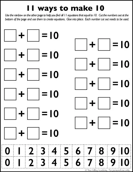 sums of 10 worksheet