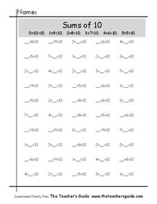 sums of 10 worksheet