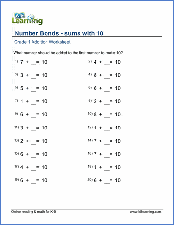 sums of ten worksheet