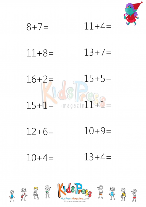 sums to 20 worksheet