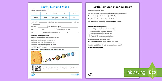 sun earth moon system worksheet