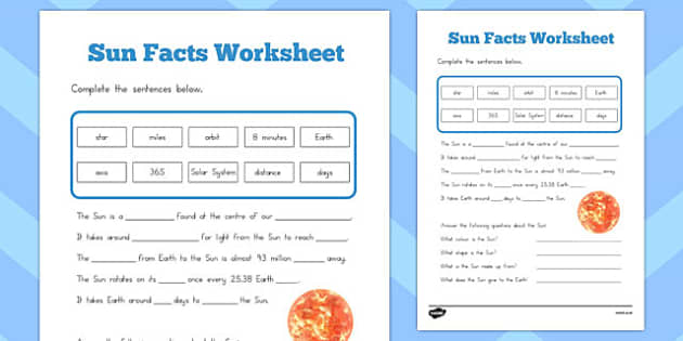 Sun Facts Worksheet (Lehrer gemacht) - Twinkl