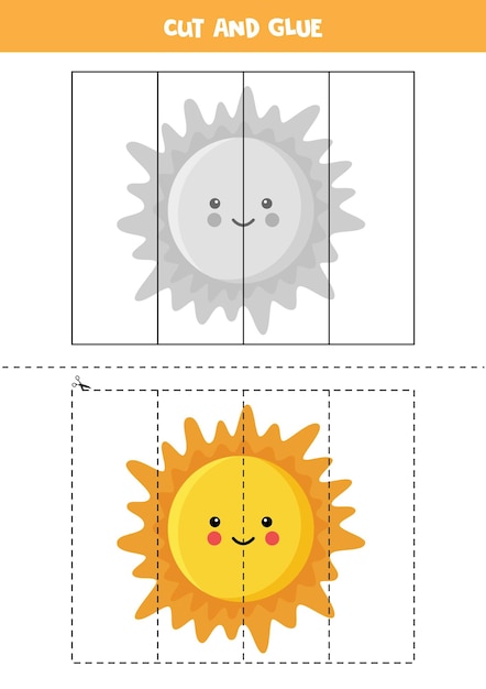 Premium Vector | Cut and glue game for kids. Cartoon Sun. Cutting ...