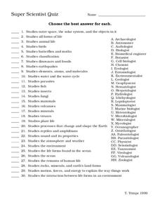 Super Scientist Quiz Worksheet for 12th - Higher Ed | Lesson Planet