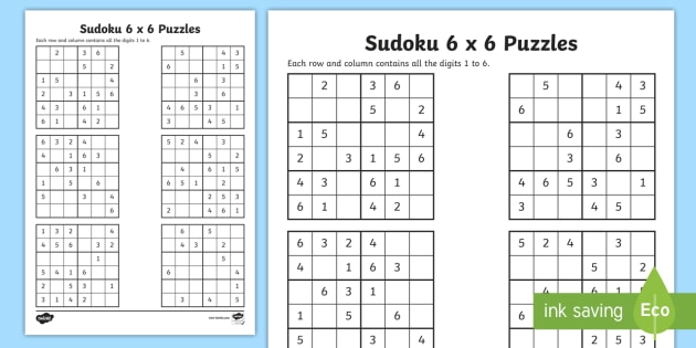Year 6 Sudoku 6 x 6 Worksheet (teacher made) - Twinkl