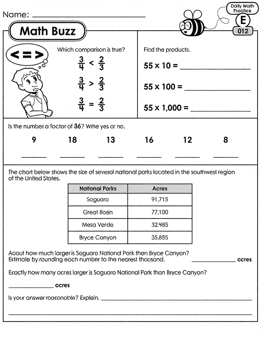 Daily Math Review Worksheets - Math Buzz (Level E)