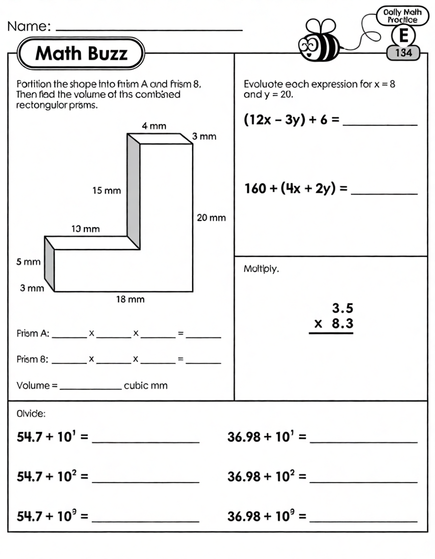 Daily Math Review Worksheets - Math Buzz (Level E)