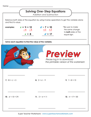 Solving One-Step Equations - Super Teacher Worksheets - Fill and ...
