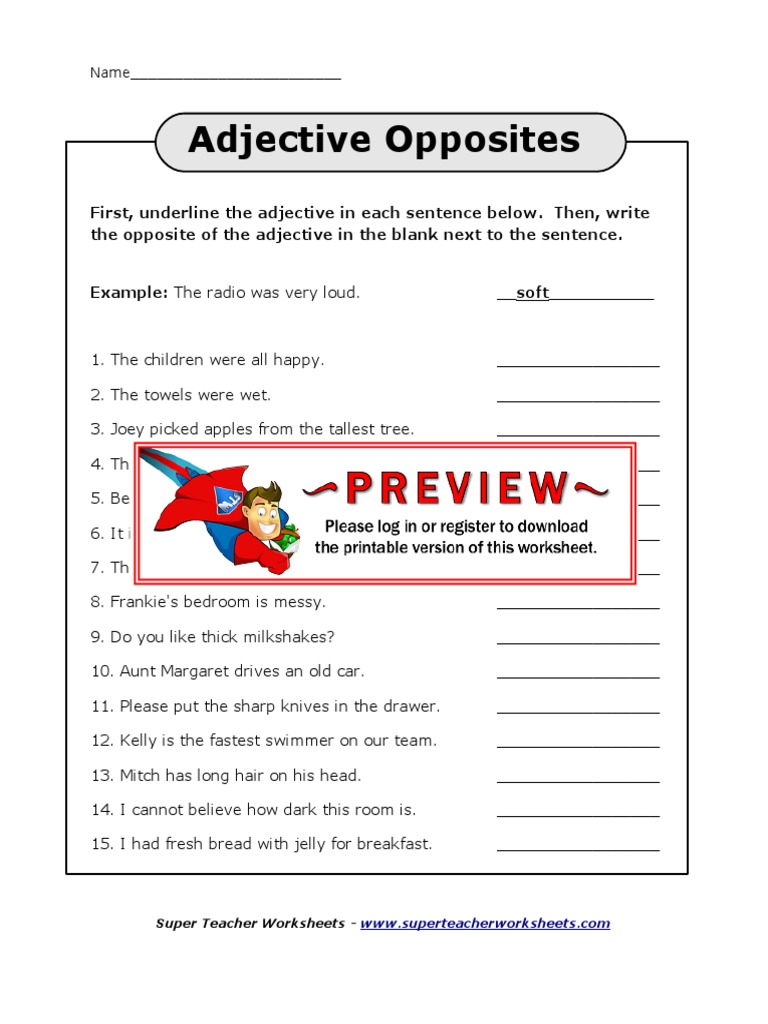 super teacher worksheet adjectives