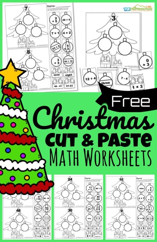 ? Free CUT and PASTE Christmas Math Worksheets