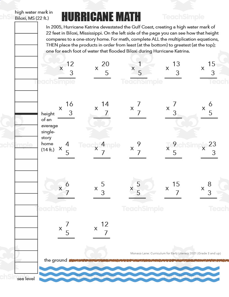Hurricane Math Worksheet