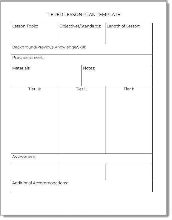 Tiered Lesson Plan Template - Gifted Guru