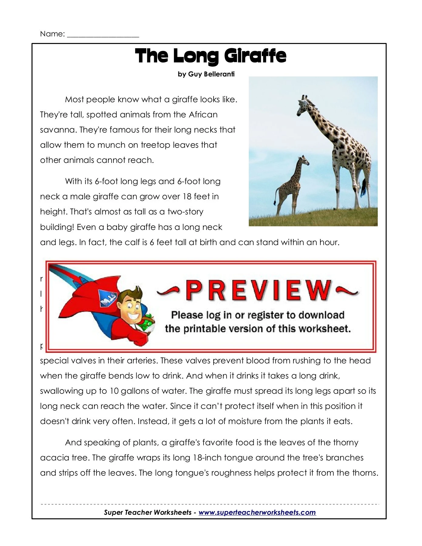 Name: The Long Giraffe - Super Teacher Worksheets