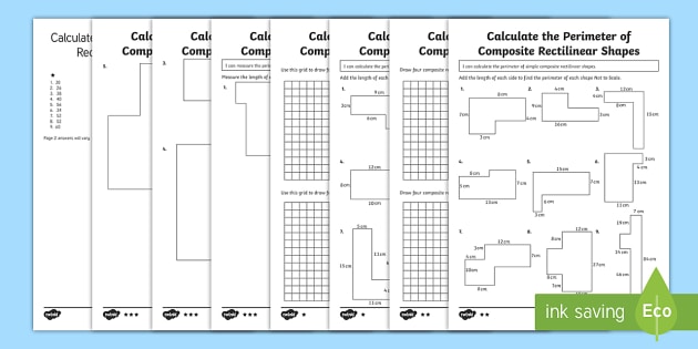 Y5 Perimeter of Composite Shapes Differentiated Worksheets