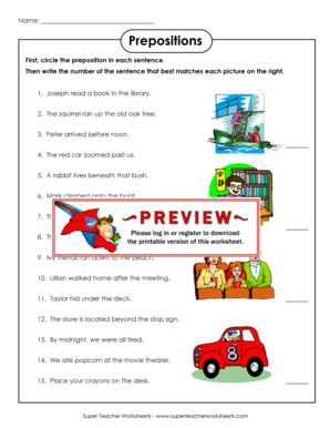 Super Teacher Worksheets Prepositions: Complete with ease ...