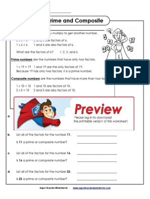 super teacher worksheet prime and composite