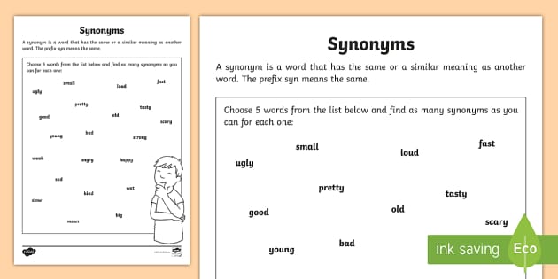 Synonyms Worksheet - Blank Synonym (teacher made) - Twinkl