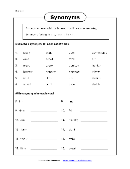Synonym Worksheets - TheWorksheets.CoM - TheWorksheets Library