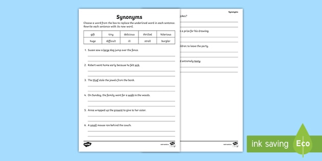 Choosing Synonyms Worksheet (teacher made) - Twinkl