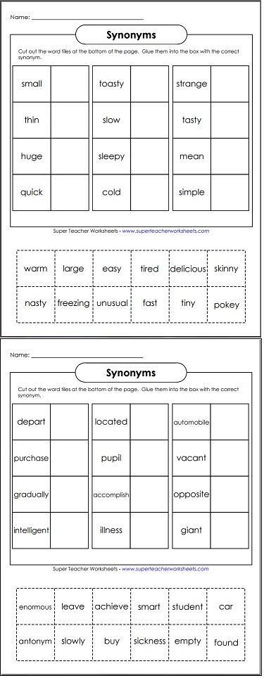 super teacher worksheet synonyms