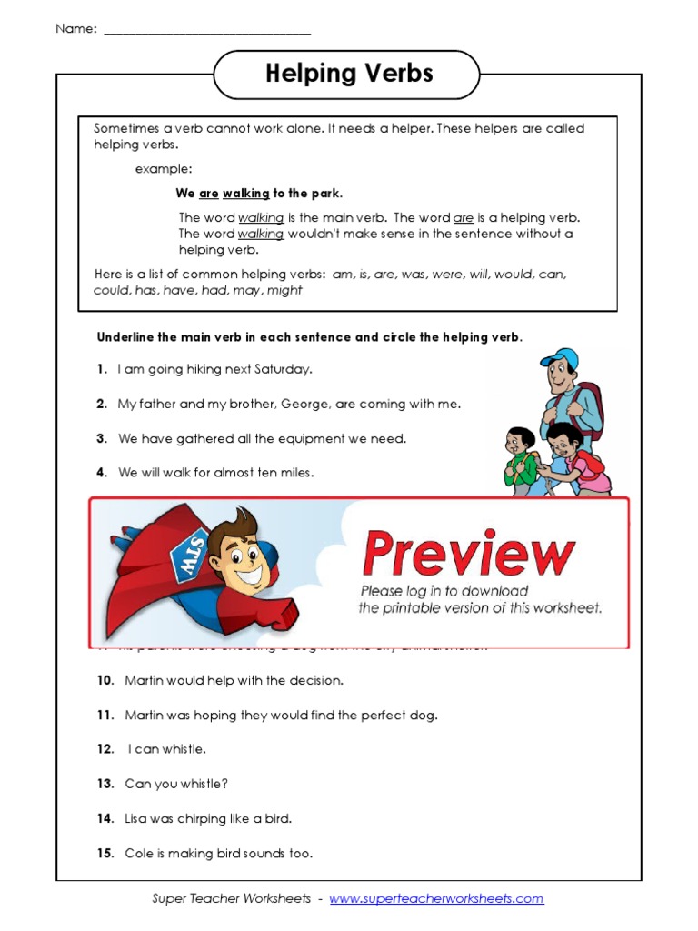 super teacher worksheet verbs