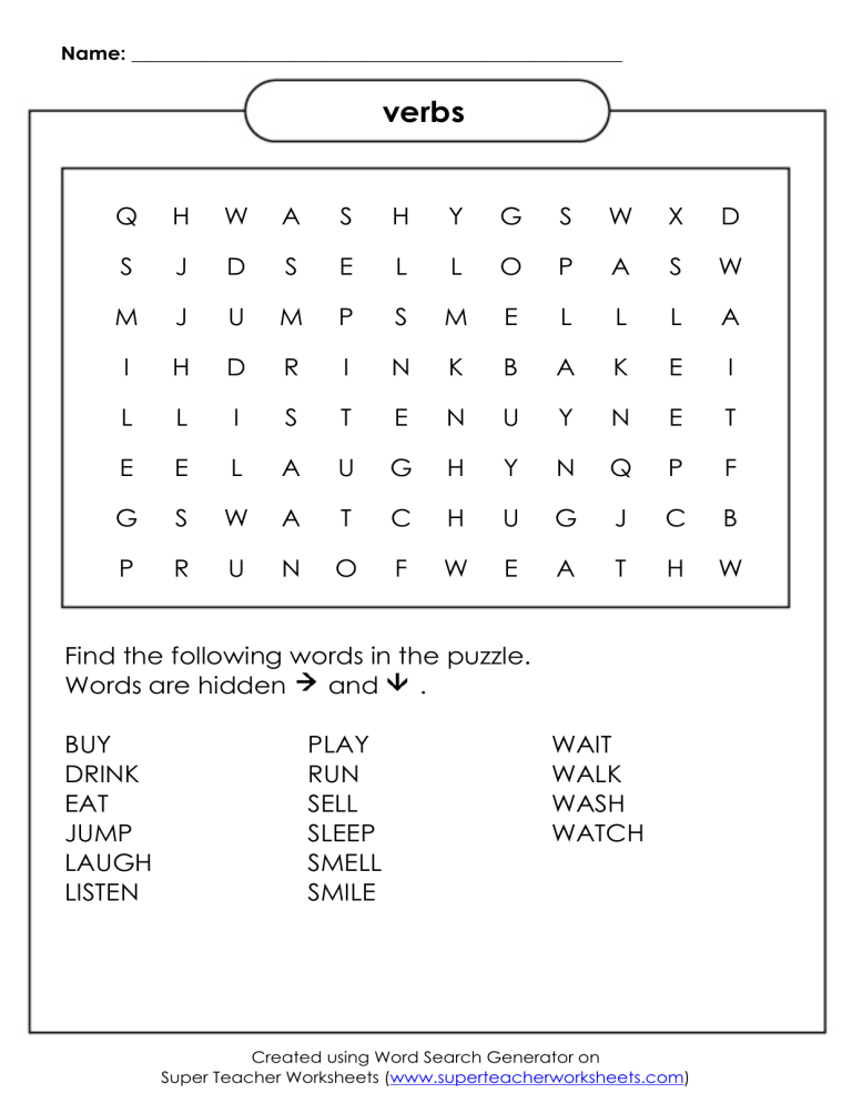 Super Teacher Worksheets verbs