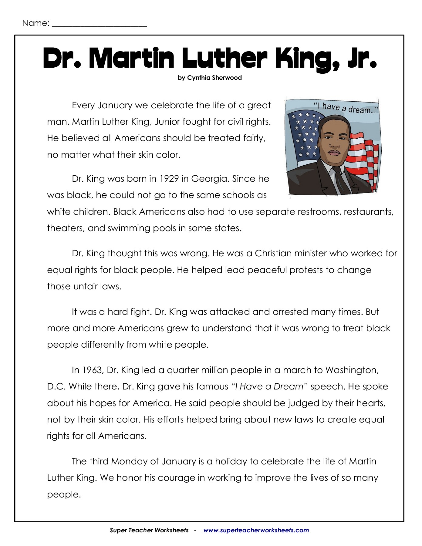 Dr. Martin Luther King, Jr. - Super Teacher Worksheets