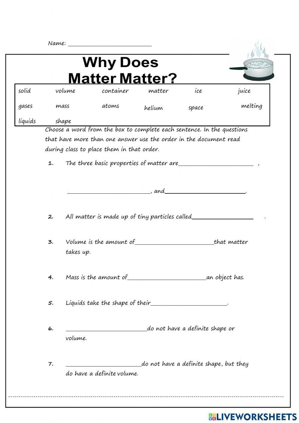 Why Does Matter Matter? interactive worksheet Live Worksheets