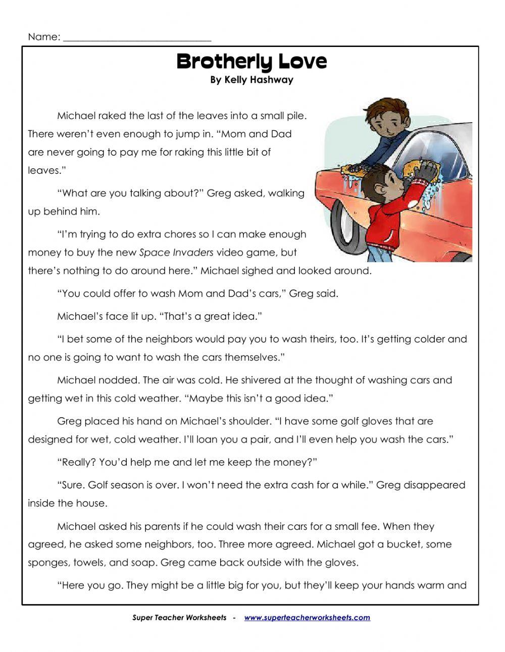 Super Teacher - Brotherly Love Grade 3 Reading online exercise for ...