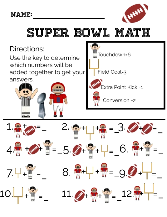 Super Bowl Math Worksheet Template | PosterMyWall