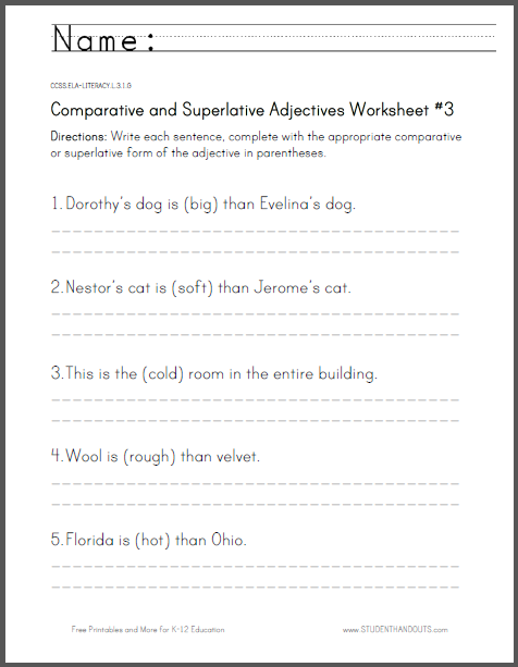 Comparative and Superlative Adjectives Worksheet #3 | Student Handouts