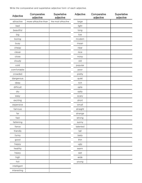 Comparative and superlative adjectives - worksheet