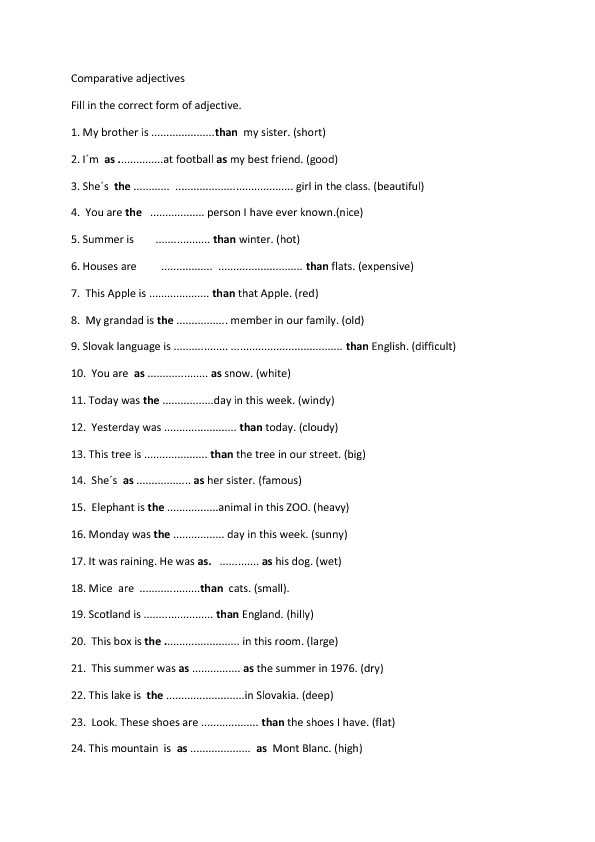 superlative and comparative adjectives worksheet