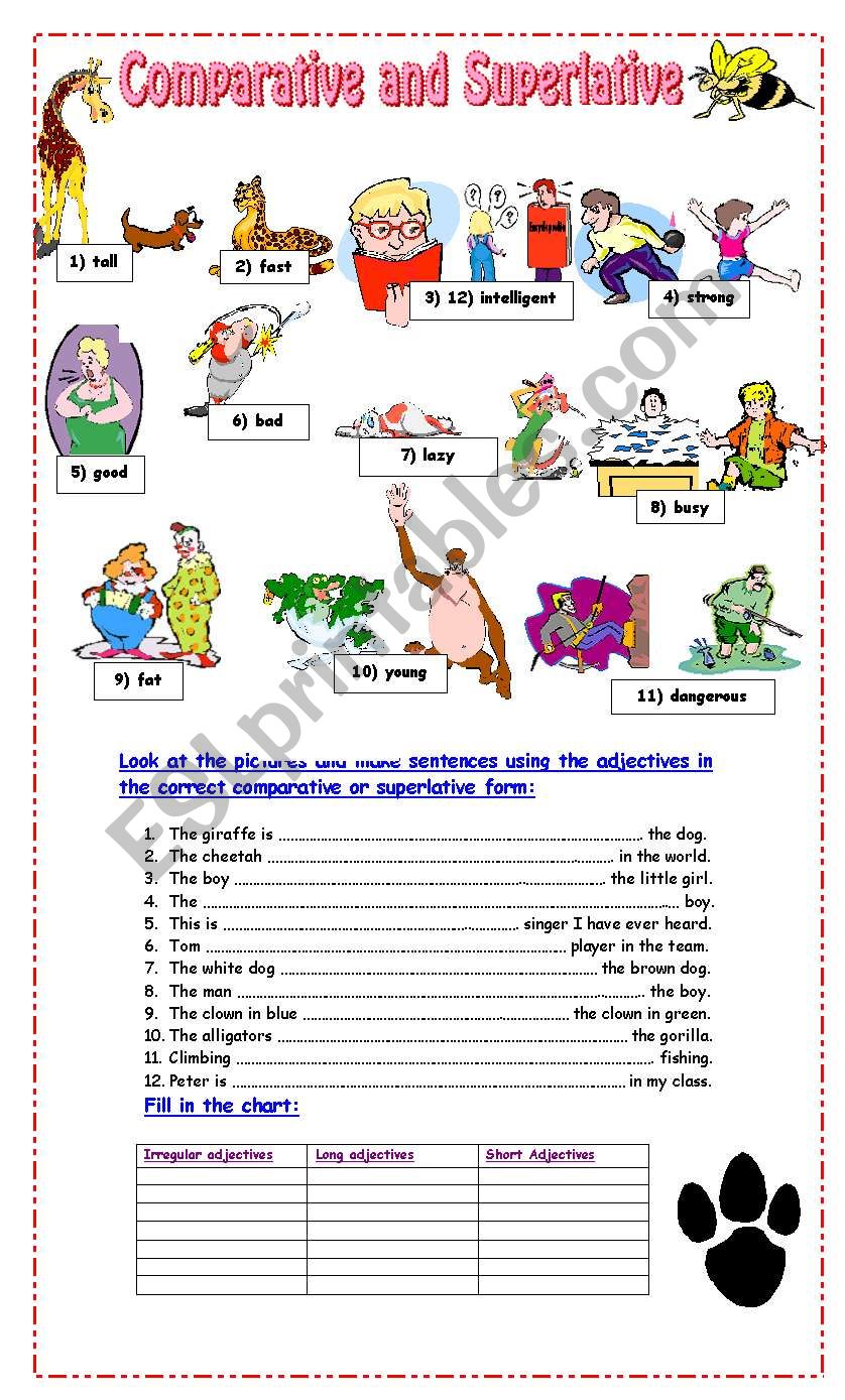 Comparative and Superlative Exercises - ESL worksheet by Pacchy