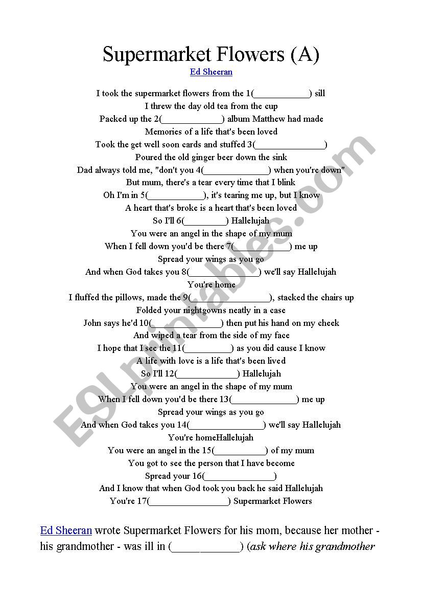 supermarket flowers printable lyrics