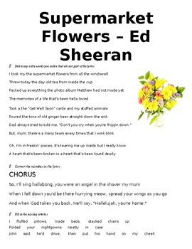 Supermarket Flowers - Ed Sheeran Listening Activity