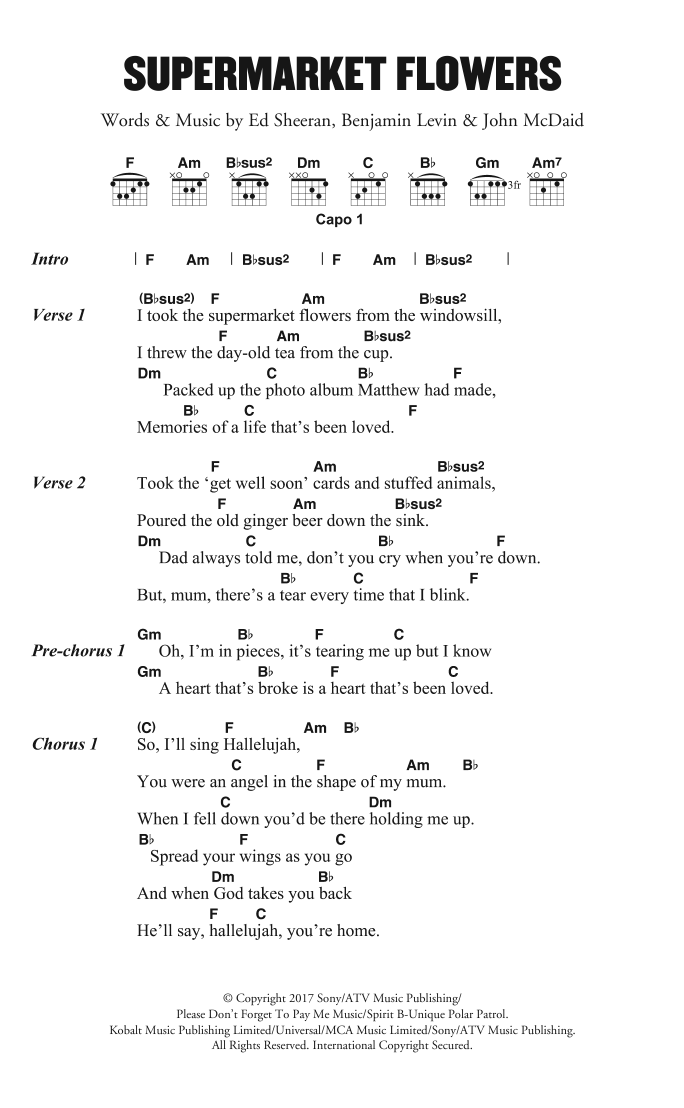supermarket flowers printable lyrics