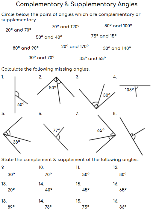 Complementary and Supplementary Angles Worksheet Beyond Worksheets